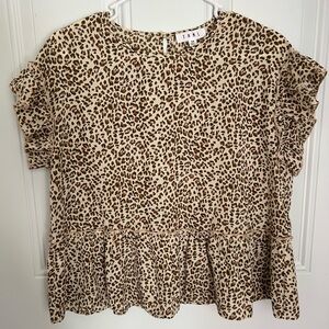 THML XS Brown & Cream Cheetah Animal Print Blouse